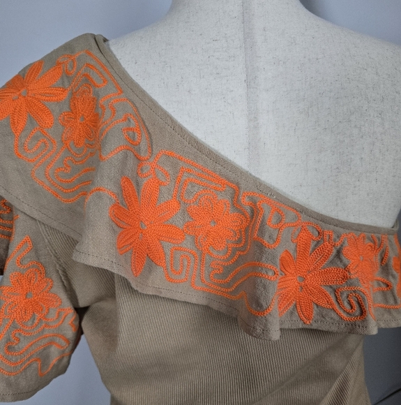 Anthropologie, New, Dolan Linen Blend Rib Knit Embroidered Ruffle Top Size XL - Picture 8 of 14